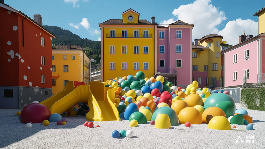 Eine Stadt, die sich in einen grossen Spielplatz verwandelt hat.