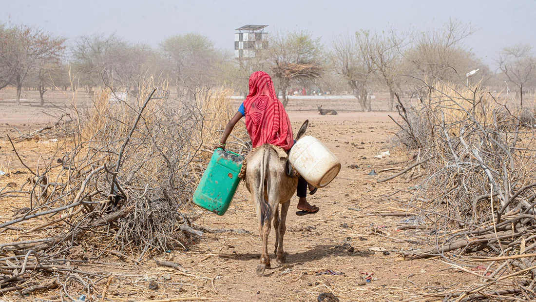 A girl on her way to the waterhole